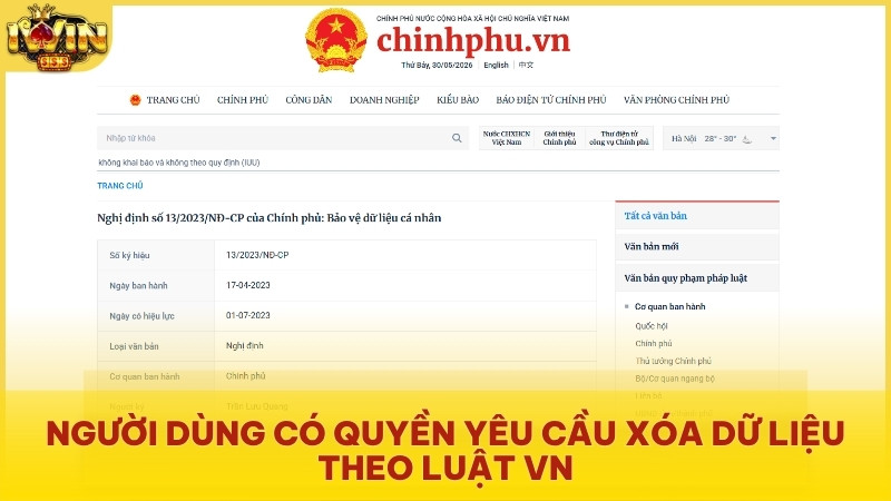 Người dùng có quyền yêu cầu xóa dữ liệu theo luật VN